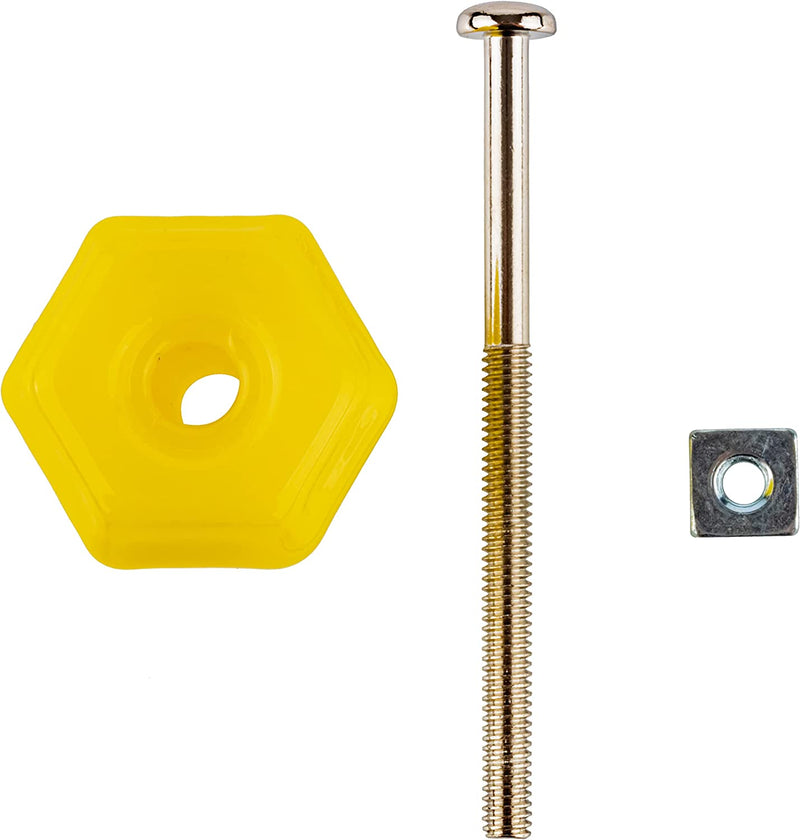 Depression Era Hexagonal Lemon Yellow Glass Drawer Knob | Diameter: 1 1/4"