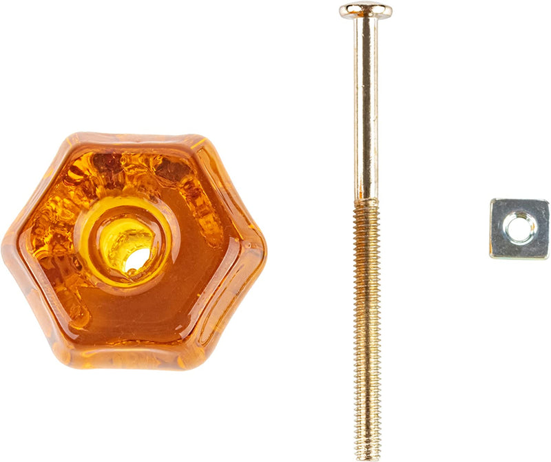 Depression Era Hexagonal Honey Amber Glass Drawer Knob | Diameter: 1 1/2"
