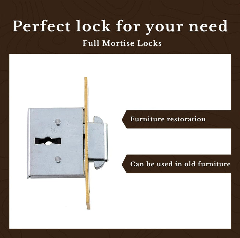 Square Brass Full Mortise Lock with Two Skeleton Keys for Roll Top Desk