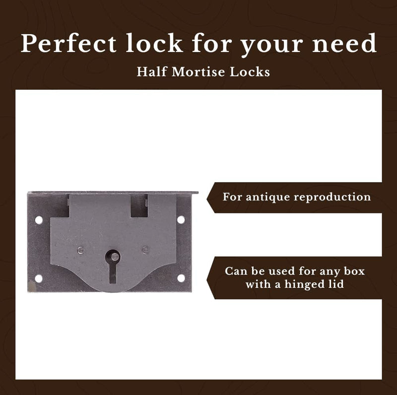 Small Half Mortise Steel Lock for Chest or Box Lid with Skeleton Key