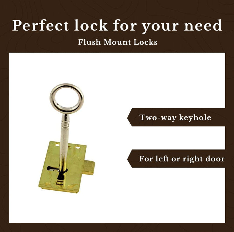 Brass Plated Flush Mount Lock with Skeleton Key for Cabinet Door or Drawer
