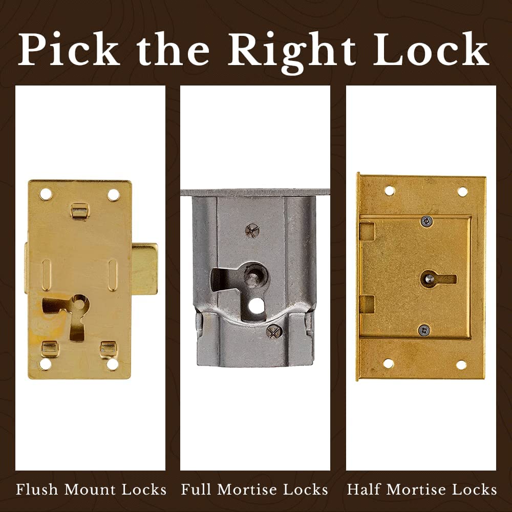 Medium Brass Plated Flush Mount Lock for Cabinet Doors or Dresser Drawers  w/Skeleton Key | UA-037-L