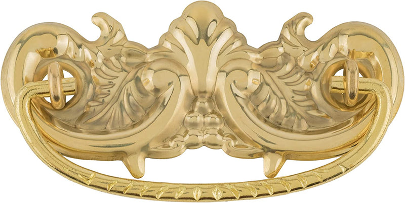 Victorian Era Design Stamped Brass Drawer Bail Pull | Centers: 3"