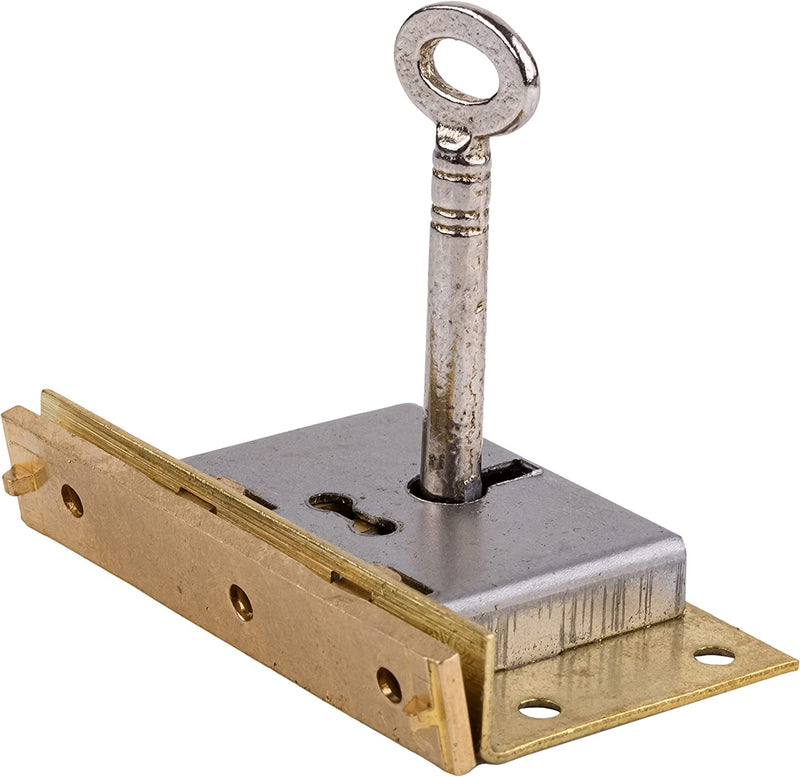 Large Brass Half Mortise Chest or Box Lid Lock with Skeleton Key | Backset: 3/4"