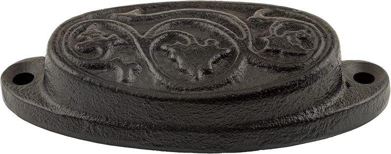 Victorian Era Oval Black Finished Cast Iron Drawer Bin Pull | Centers: 3"