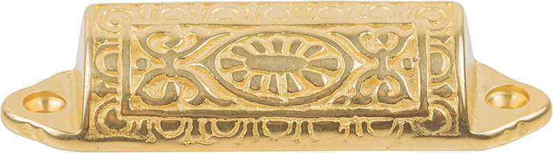 Medium Victorian Period Cast Brass Tray Drawer Bin Pull | Centers: 3"