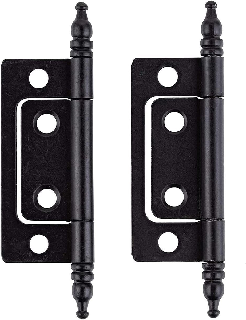Flat Black Finished Non-Mortise Hinge with Finials | 2" High x 11/16" Wide