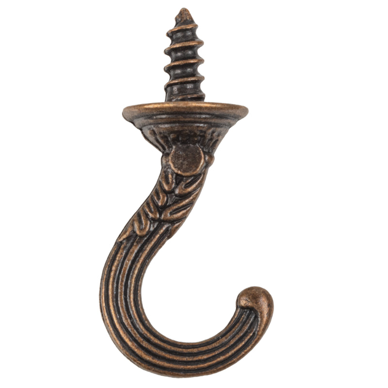 Bronze Decorative Fancy Cup Mug Hooks | 1-3/4" | Screw-in C Hooks for Hanging, Mug Ceiling/Wall Hooks Holder, Indoor Outdoor Use