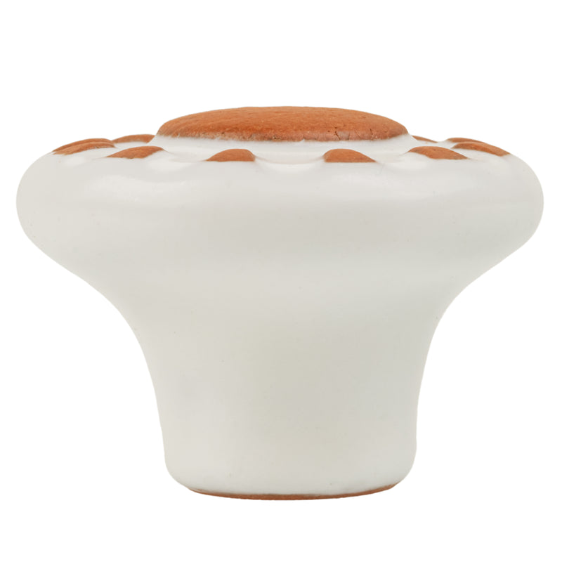 Sun Glazed White & Terra Cotta Ceramic Knob | Diameter: 1-1/2"