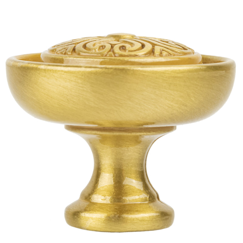Baroque Scrolled Satin Brass Knob | Diameter: 1-3/16"