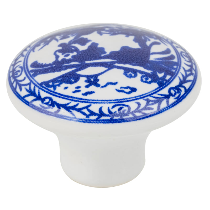 Delft-Flo-Blue Ceramic Drawer Knob | Diameter: 1-1/2"