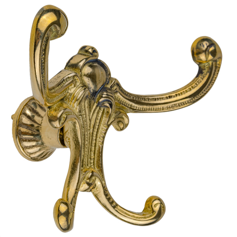 Elegant Solid Brass Double Hat and Coat Hall Tree Hook | 5-1/4" Wide x 3-7/8" High