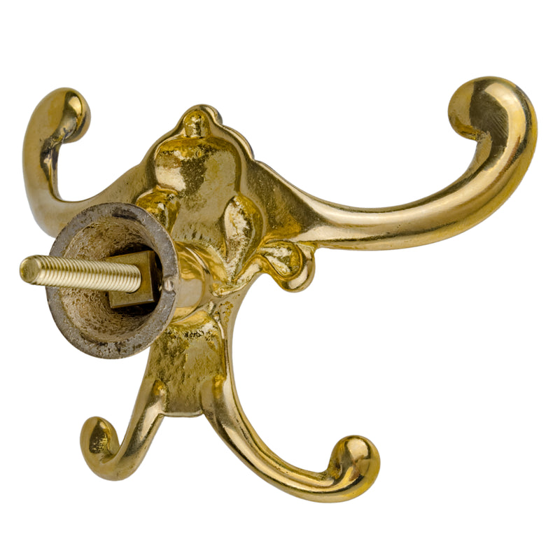 Elegant Solid Brass Double Hat and Coat Hall Tree Hook | 5-1/4 Wide x 3-7/8 High