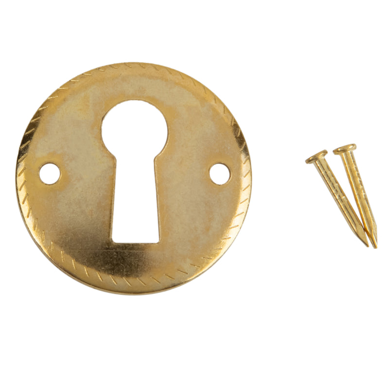 Rope Edged Round Stamped Brass Keyhole Cover | 1" Diameter