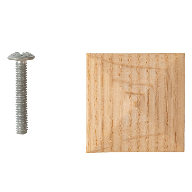 Mission Square Red Oak Wood Knob with Metal Insert | Diameter: 1-1/4"