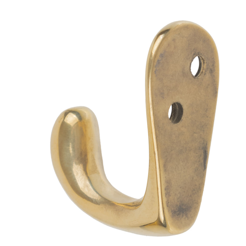 Small Solid Brass Single Coat Hook | 1-1/2" High x 1-3/8" Projection