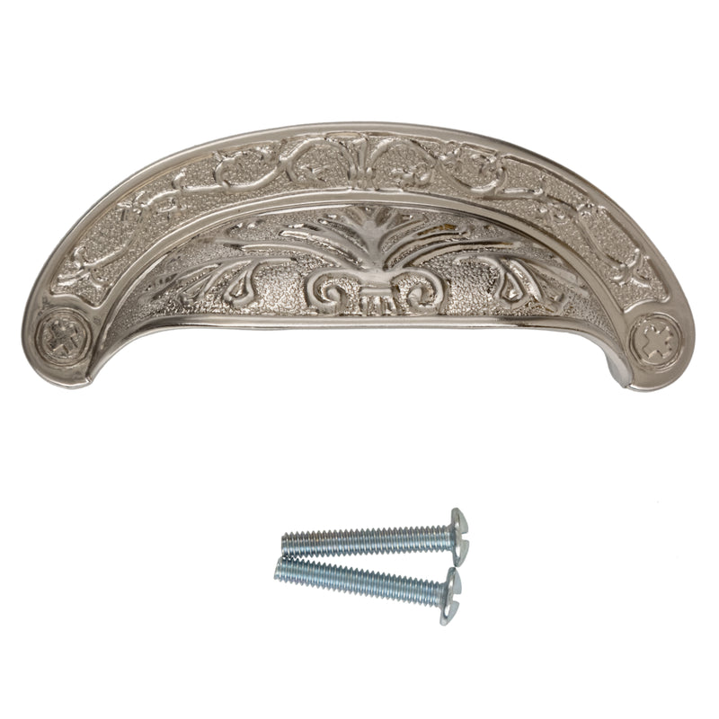 Baroque Style Brushed Nickel Finished Drawer Bin Pull | Centers: 2-1/2"