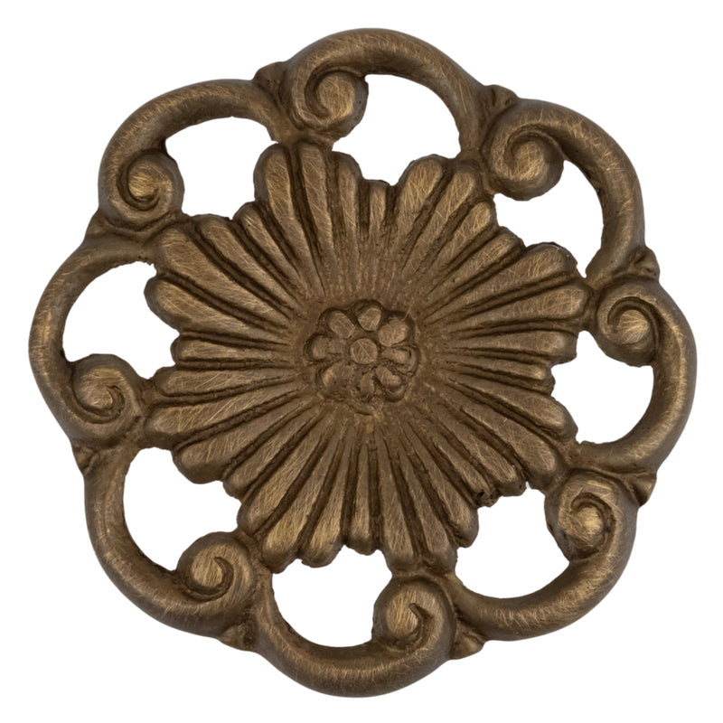 Victorian Flower Center Antiqued Brass Knob | Diameter: 1-1/4"