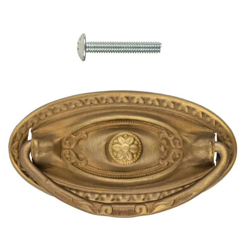 Large Oval Colonial Revival Antiqued Brass Drawer Bail Pull | Center Mount