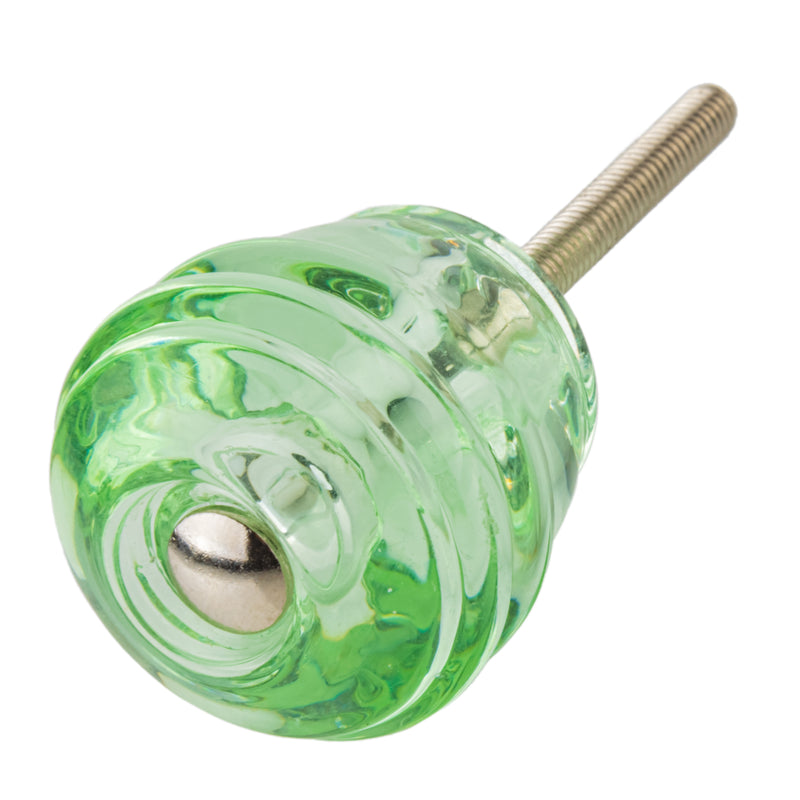 Art Deco Barrel Clear Bottle Green Glass Drawer Knob | Diameter: 1-1/8"