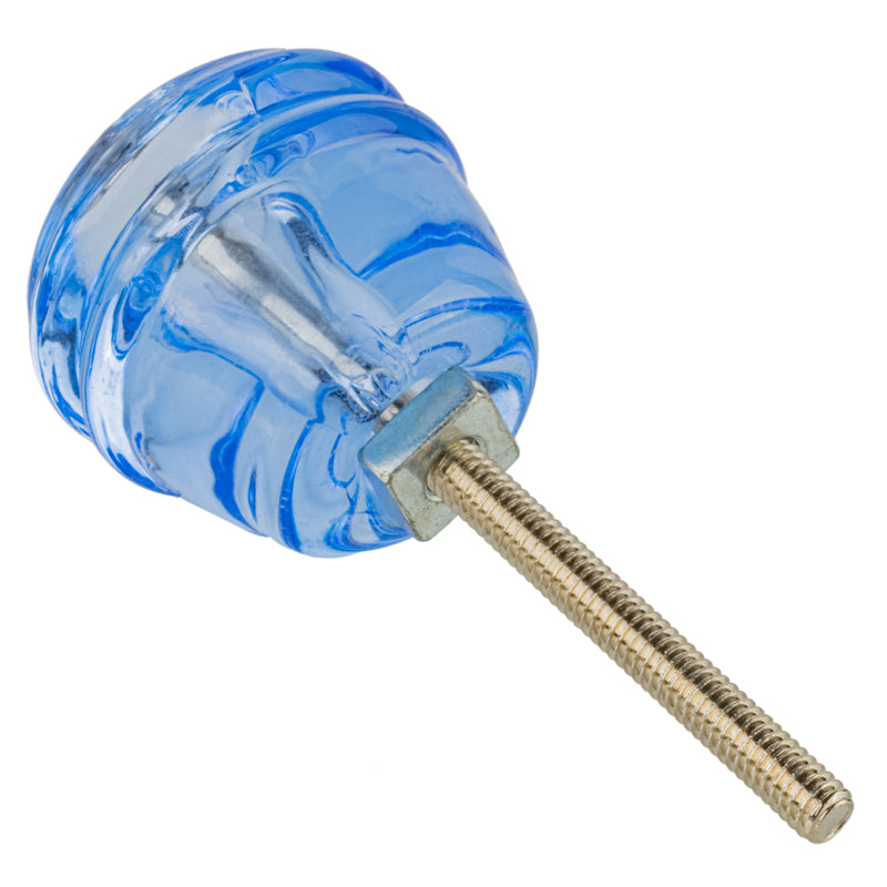 Art Deco Barrel Clear Ice Blue Glass Drawer Knob | Diameter: 1-1/8"