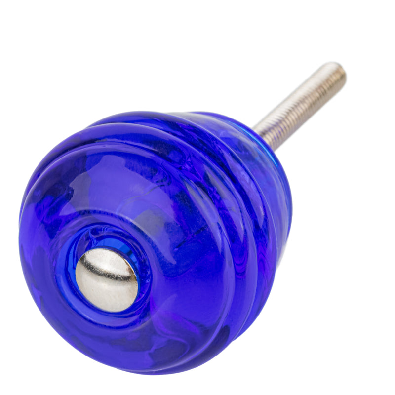 Art Deco Barrel Cobalt Blue Glass Drawer Knob | Diameter: 1-1/8"