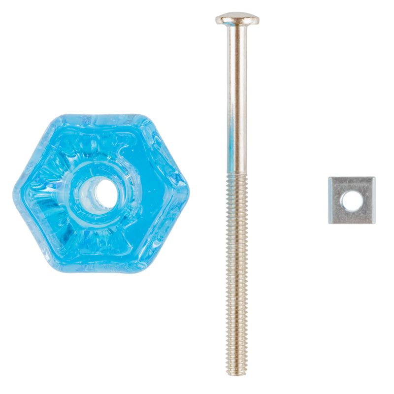 Hexagonal Depression Era Transparent Blue Glass Drawer Knob | Diameter: 1-1/4"