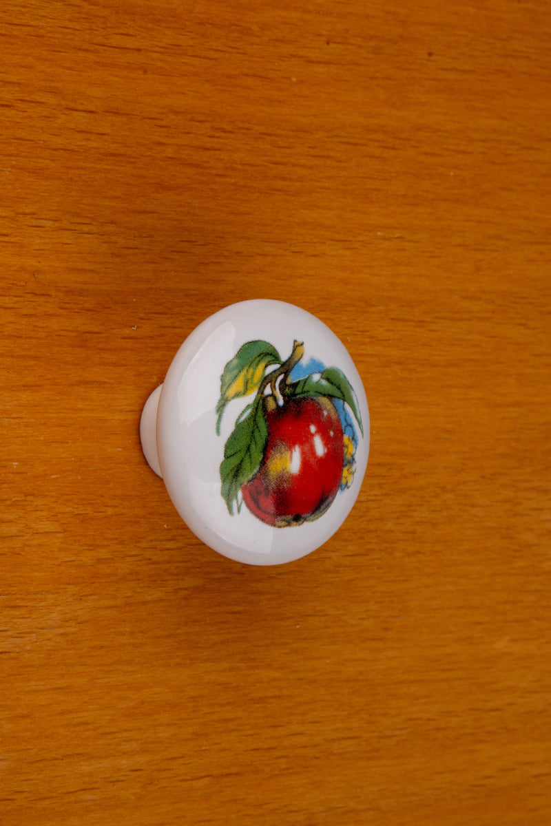 White with Apple Ceramic Cabinet Knob | Diameter: 1-1/2"