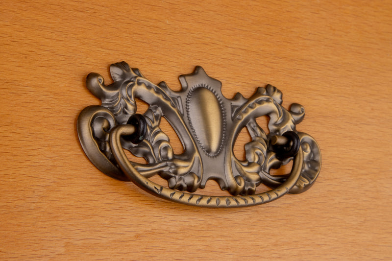 Fancy Victorian Antiqued Brass Drawer Bail Pull | Centers: 3"