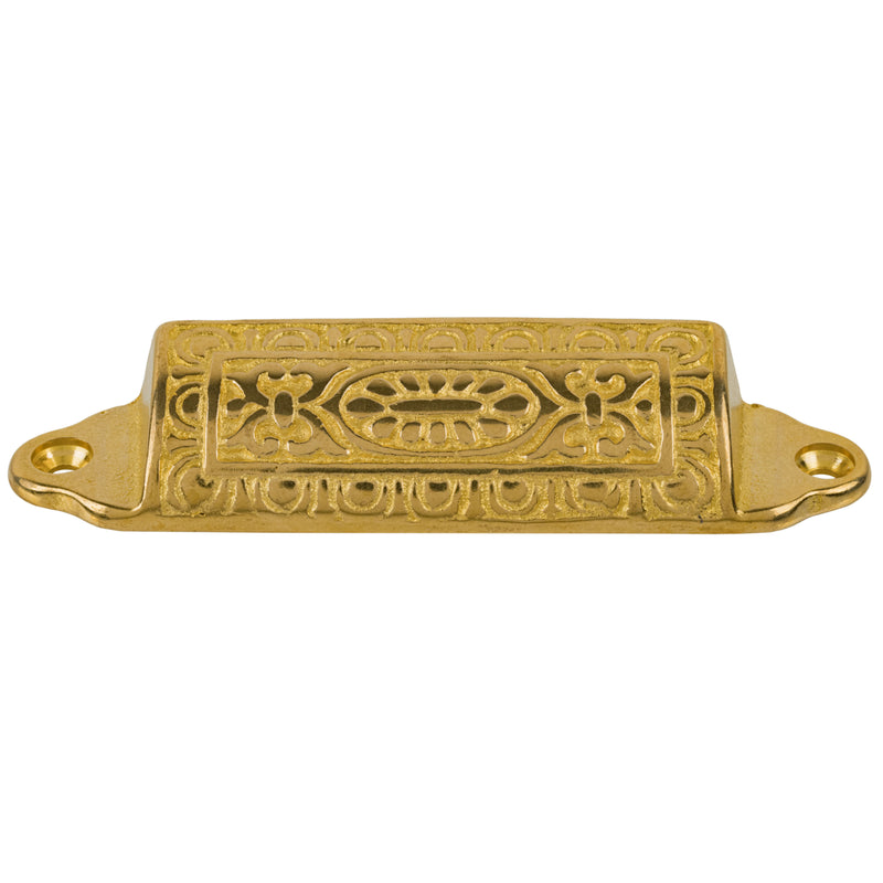 Small Victorian Period Cast Brass Tray Drawer Bin Pull | Centers: 3-1/2"