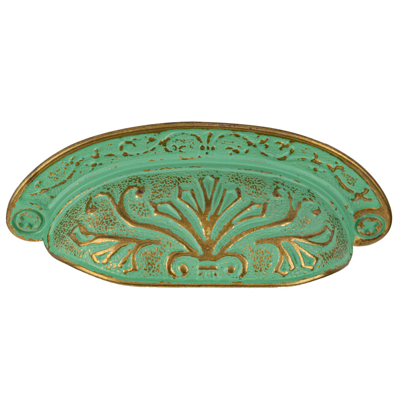 Baroque Style Scroll Pattern Verdigris Finished Drawer Bin Pull | 2-1/2"