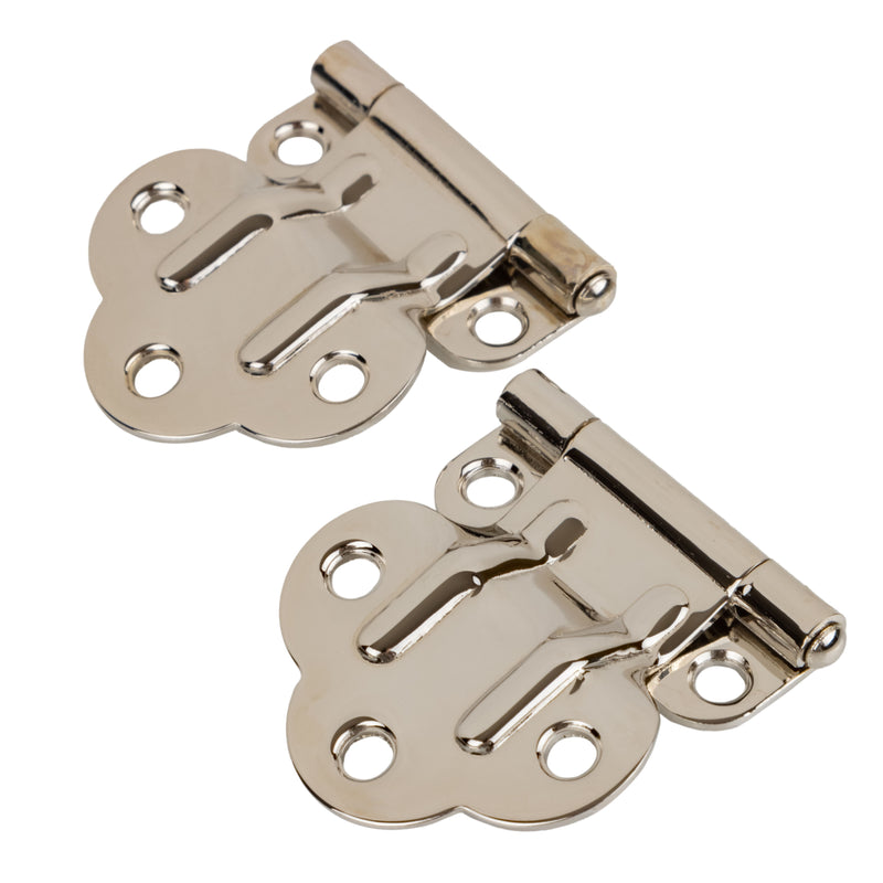 Nickel Plated McDougall Fold Back Cabinet Hinge | 2" Wide x 1-3/4" High