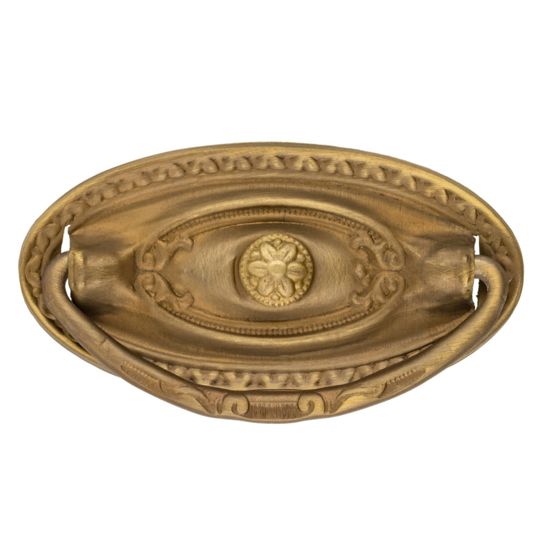 Large Oval Colonial Revival Antiqued Brass Drawer Bail Pull | Center Mount