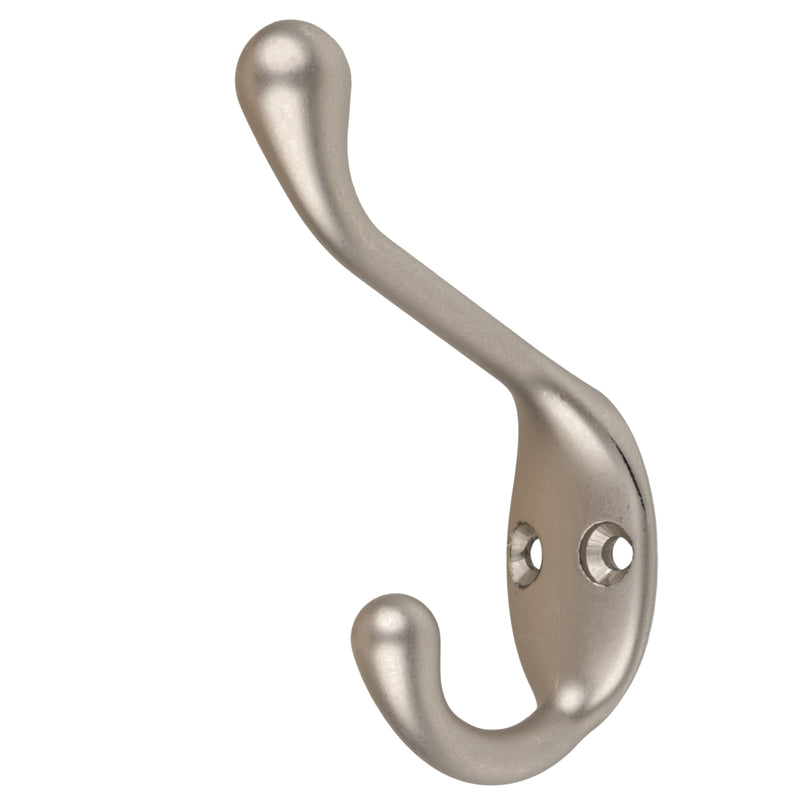 Heavy Duty Satin Nickel Finished Double Hat and Coat Hook | 3-1/2" x 1/2"