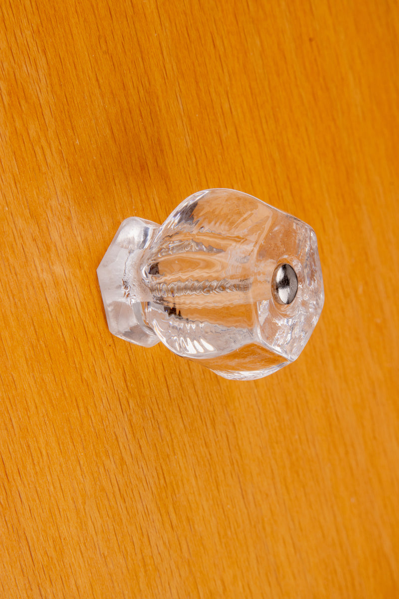 Hexagonal Clear Glass Cabinet Door Knob | Diameter: 1-1/2"