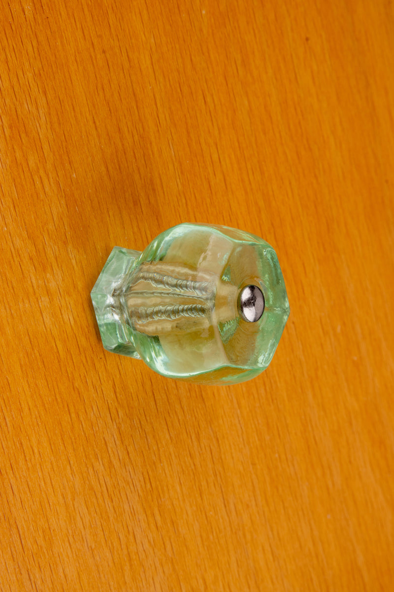 Hexagonal Light Green Glass Cabinet Door Knob | Diameter: 1-1/2"