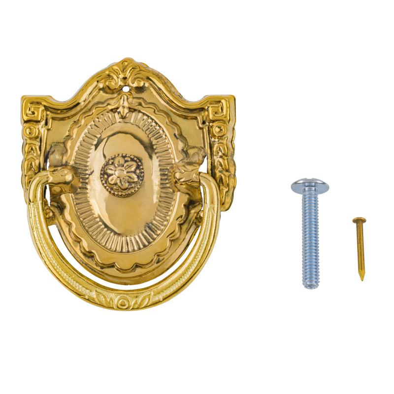 Colonial Revival Shield Shaped Stamped Brass Drawer Bail Pull | Center Mount