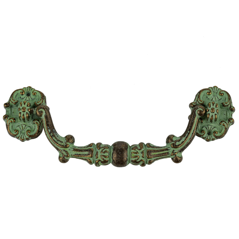 Verdigris Decorative Roses with Bead Center Drawer Bail Pull | Centers: 3-3/8"