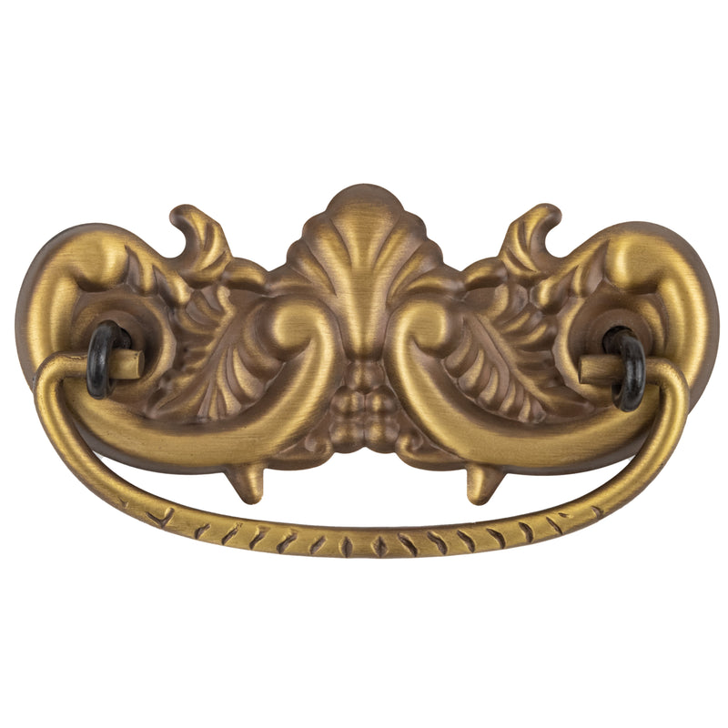 Victorian Era Antiqued Stamped Brass Drawer Bail Pull | Centers: 3"