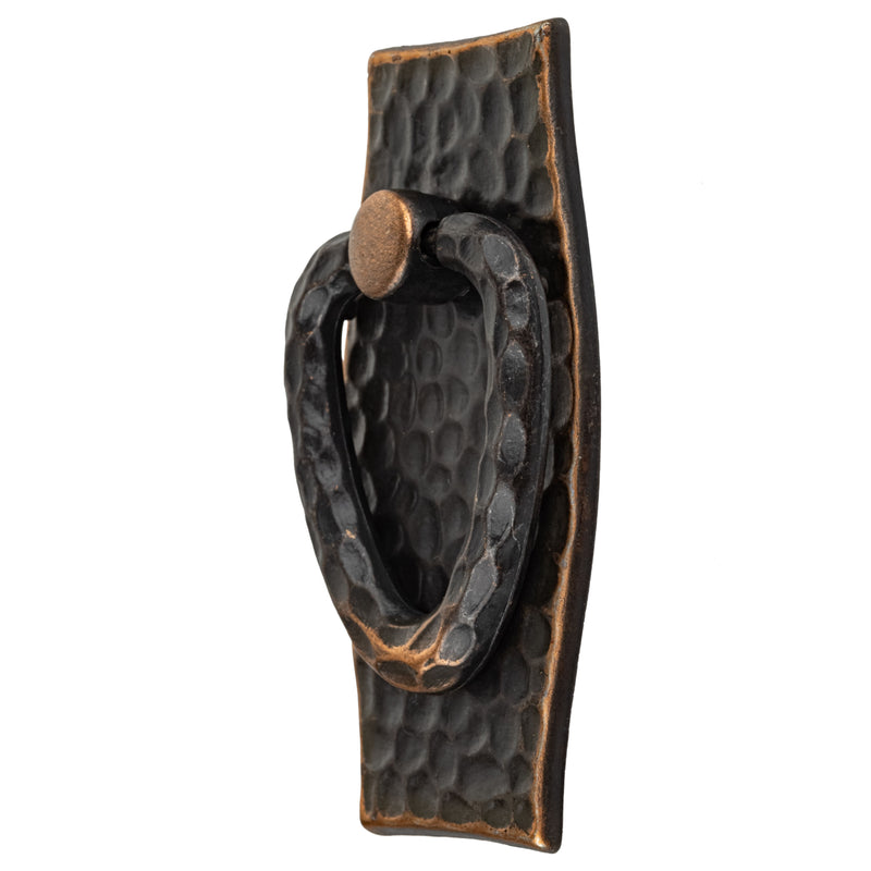 Vertical Mission Hammered Antique Copper Finished Ring Pull | Centers: 2-1/4"