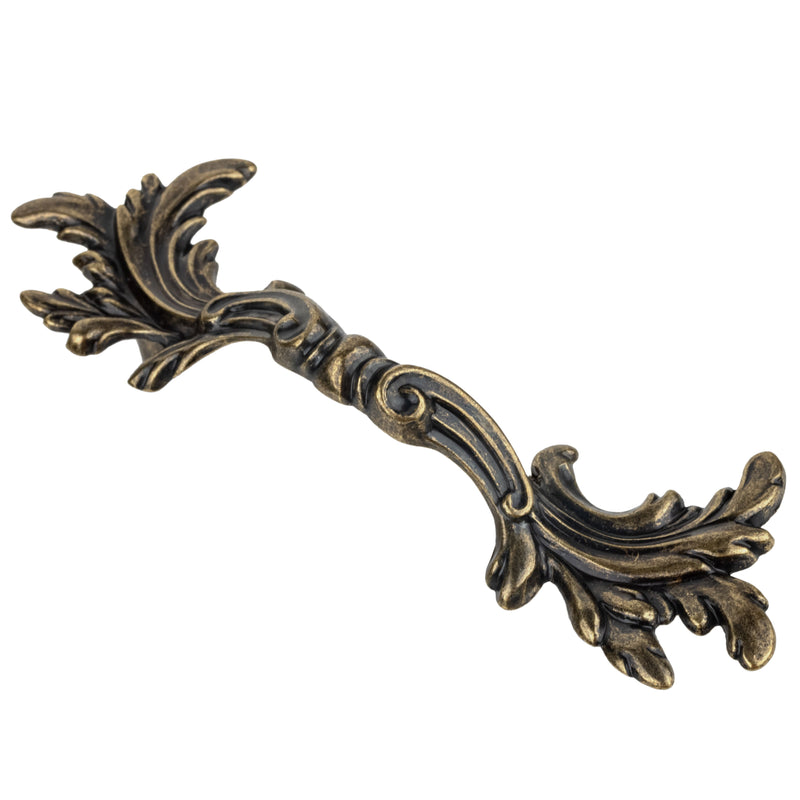 French Provincial Leaf Antique Brass Finished Drawer Pull | Centers: 2-1/2"