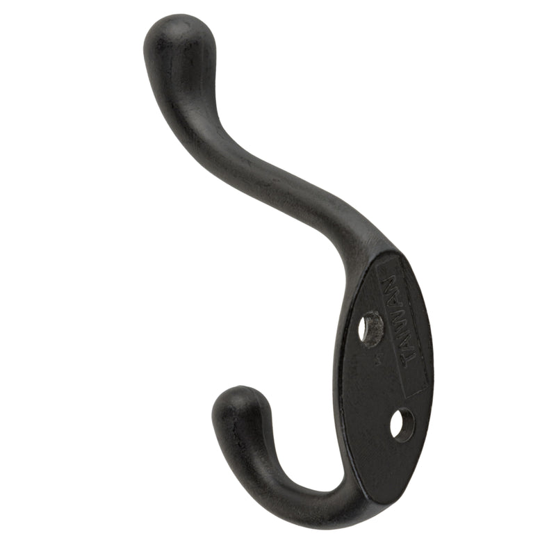 Black Finished Heavy Duty Double Hat and Coat Hook | 3-1/2"