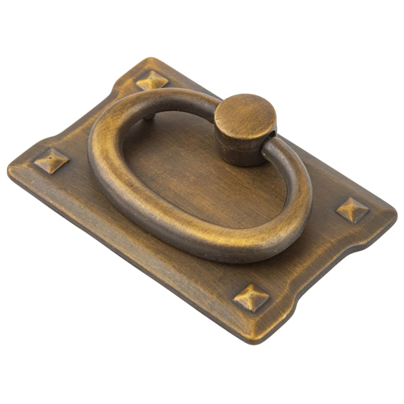 Small Mission Antique Brass Finished Drawer Ring Pull | Vertical Centers: 1-1/8"
